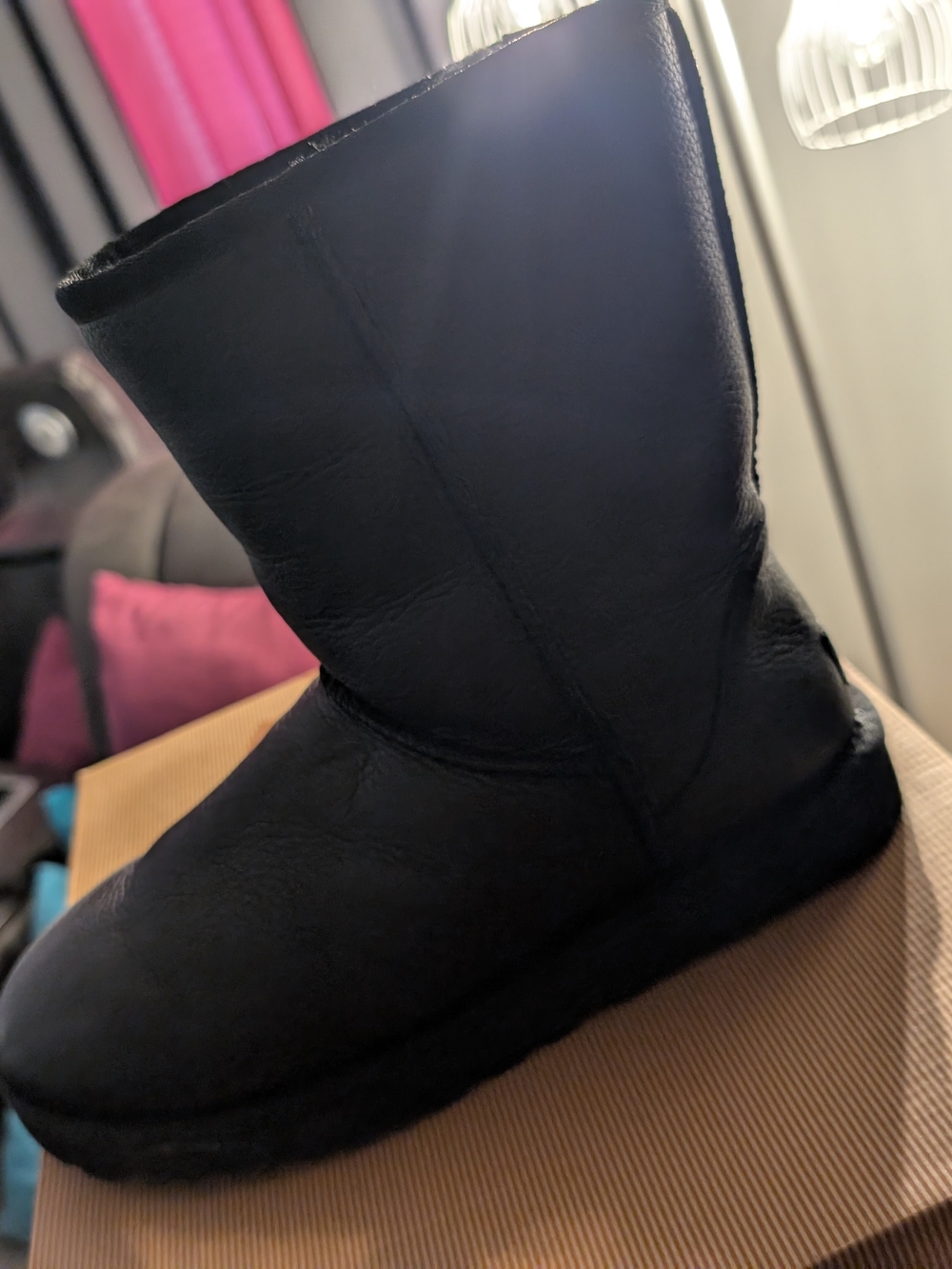 UGG Black Short Classic Winter Boot - Plush Interior - Leather Exterior